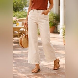 Kate Spade Women's White Jeans Size 28 Straight Leg High Rise Embroided Hem NWOT